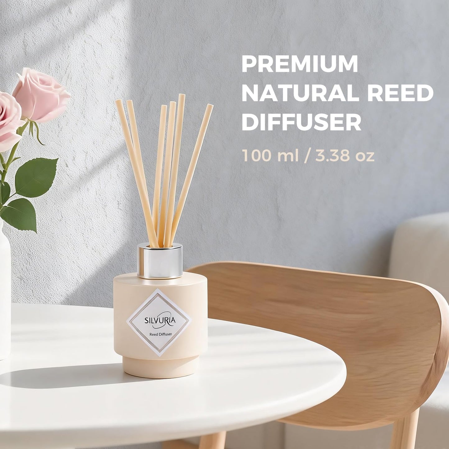 SILVURIA Fresh Linen Scented Oil Diffuser Set,100ml with 6 Reed Sticks for Home,Office & Bathroom,Long-Lasting Aroma for Families,Professionals & Pet-Friendly Spaces