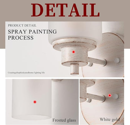 3 Pack Indoor Wall Sconces Lighting, Wall Mounted Bath Vanity Light Fixtures with White Frosted Glass Shade, White and Gold Color Bathroom Wall Lights for Bedroom Entryway