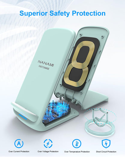 NANAMI Upgraded Fast Wireless Charger, Qi-Certified Wireless Charging Stand Compatible with Samsung Galaxy S25/S24/S23/S22/S21/S20 & Qi Phone Charger for iPhone 17/17 Air/16/16 Plus/16 Pro/15/14/13