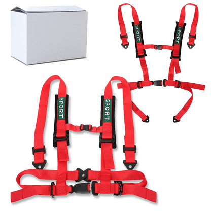 BESTZHEYU 2 PCS 4 Point Harness with 3 Inch Comfortable Heavy Duty Shoulder Padding with Quick Auto buckle for UTV ATV Sports Car, Racing Car, Car Red Racing Harness