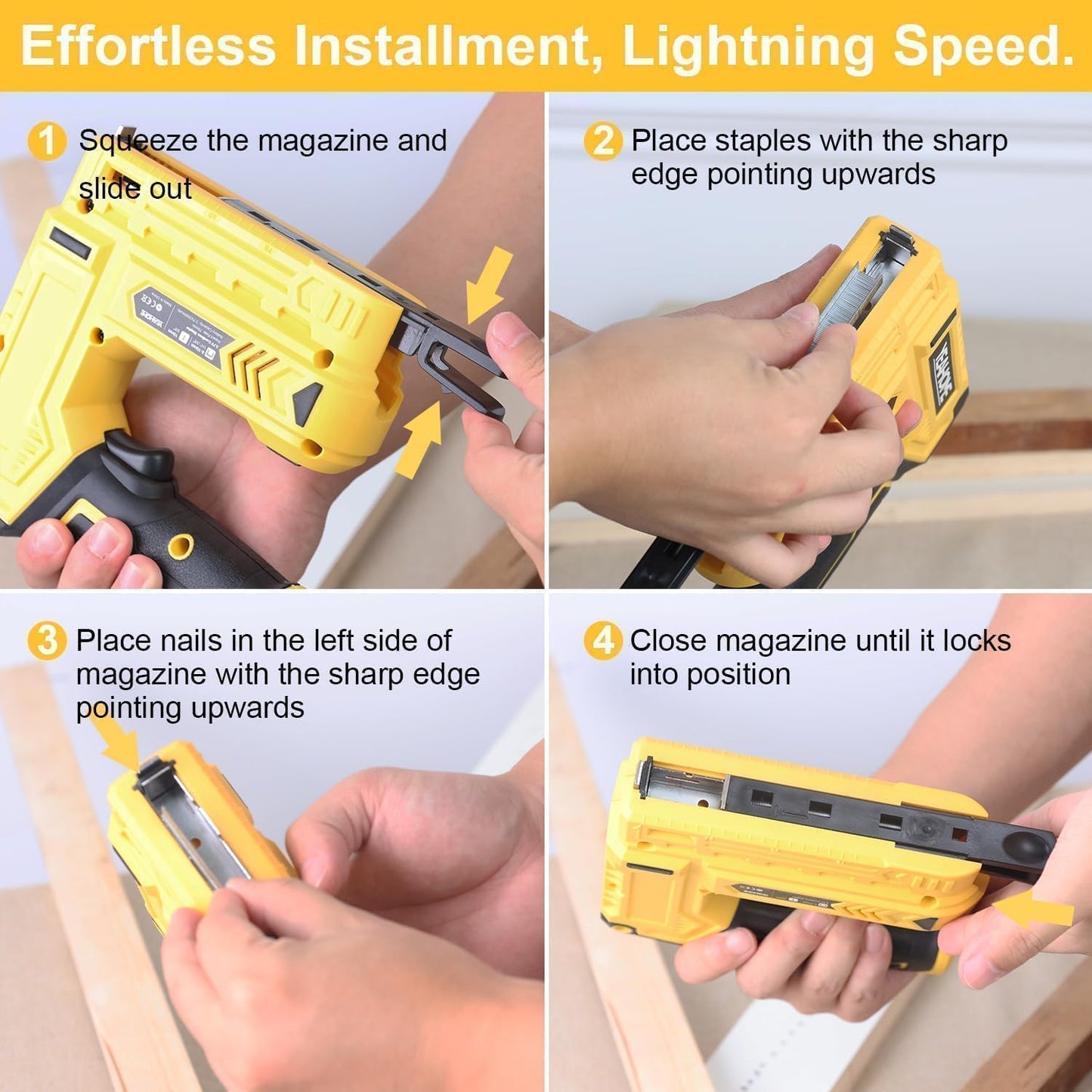 YEAHOME Electric Staple Gun, 2 in 1 Electric Light Duty Brad Nailer/Stapler, 3.7V Power Cordless Stapler Tacker with USB Charger Cable, 1000 Staples for Upholstery, Material Repair and Carpentry