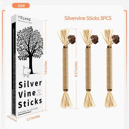 YWAOOH 3 Pack Silvervine Sticks Cat Toys, 100% Natural Kitten Teething Chew Toys, Catnip Toys for Kittens & Cats, Cat Approved Gift, Protects Furniture