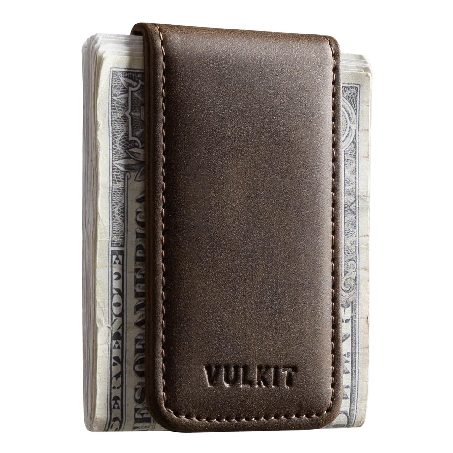 VULKIT Magnetic Money Clip Leather Money Holder Minimalist Design Holds Up to 15 Cash