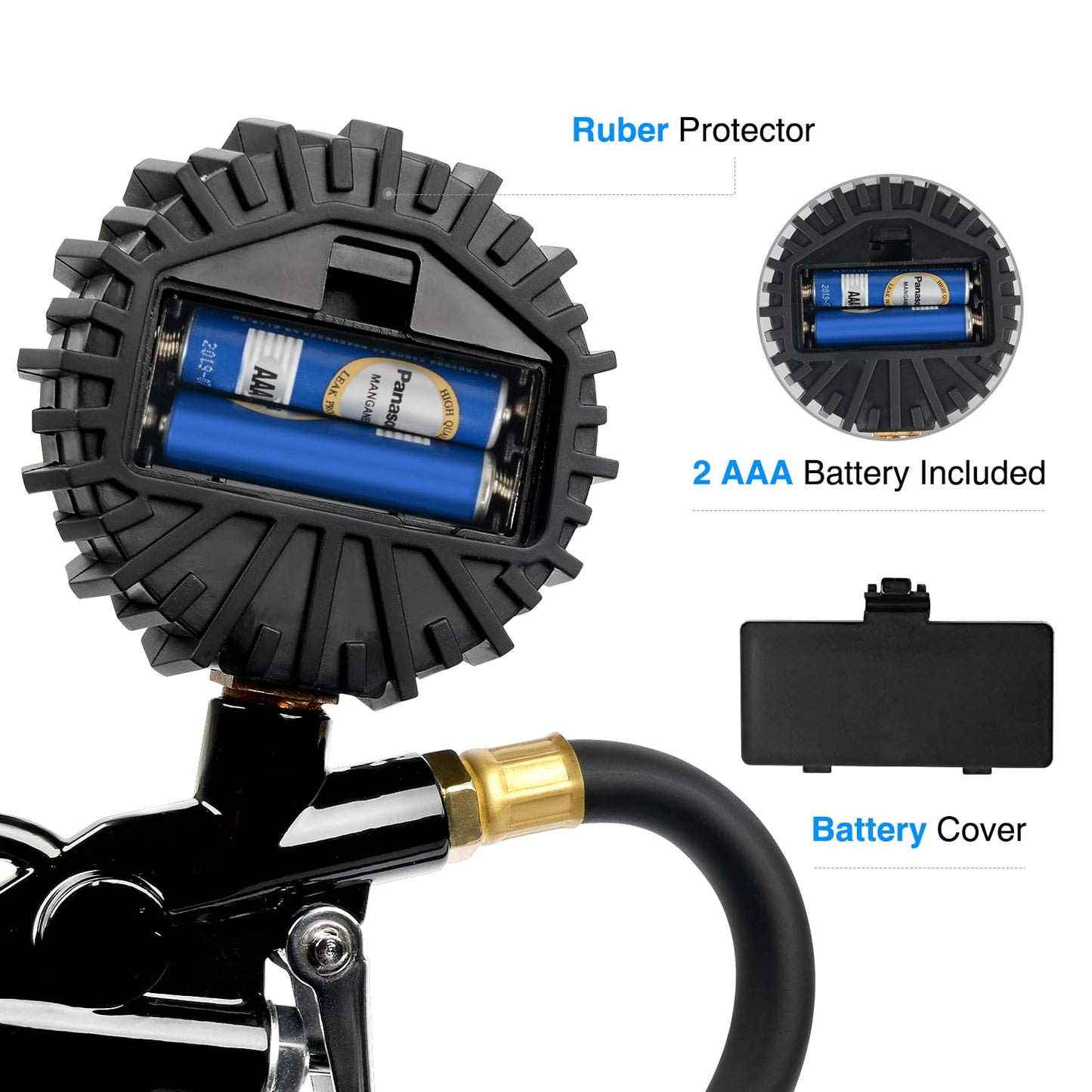 Nilight 50026R Digital Tire Inflator Pressure Gauge,250 PSI Air Chuck and Compressor Accessories Heavy Duty with Rubber Hose Quick Connect Coupler for 0.1 Display Resolution
