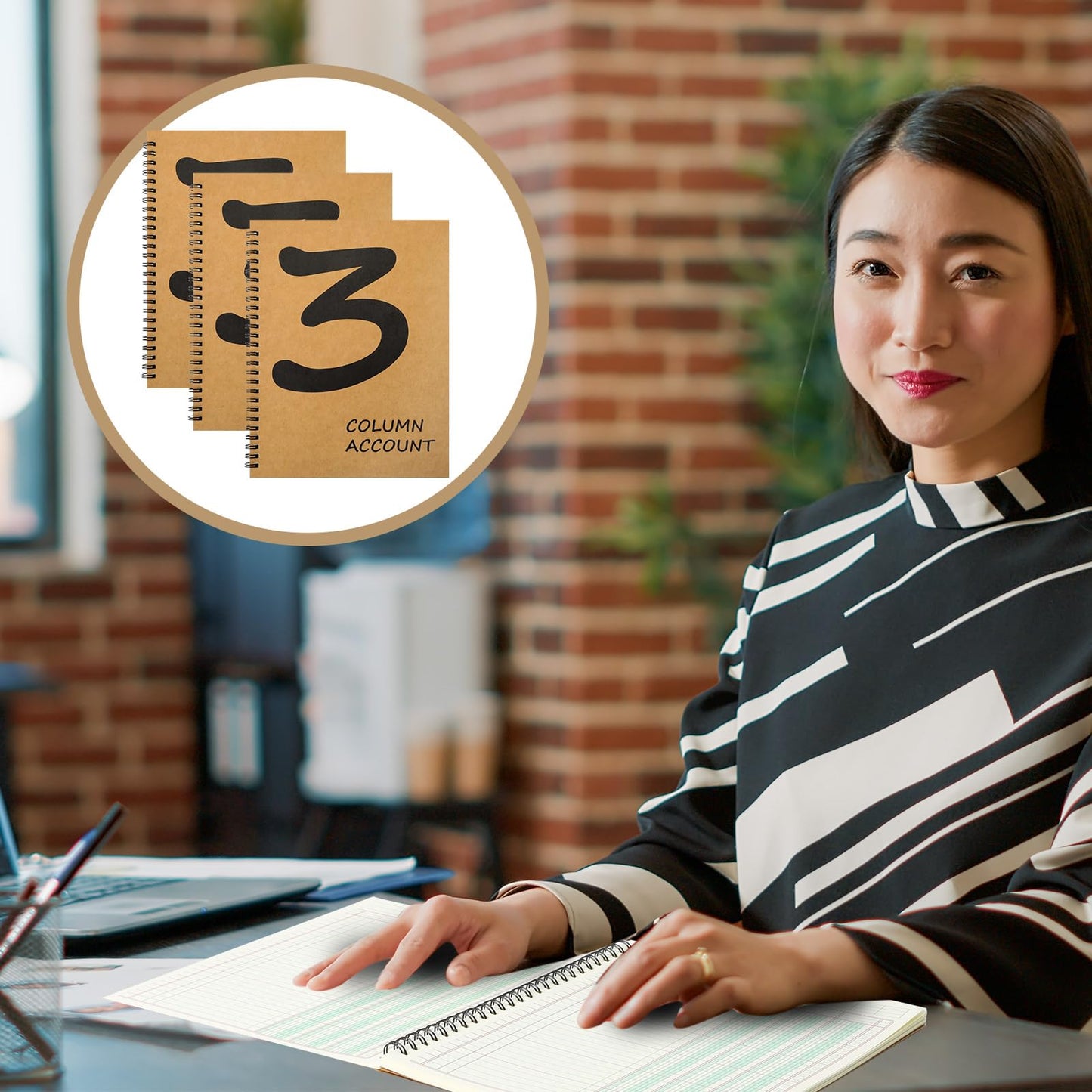 2 Pcs Accounting Ledger Book 3 Column 7 * 9.25inch Columnar Notebook Columnar Pad 3 Columns Kraft Paper Cover 100 Pages for Personal Use Small Business(50 Sheet)