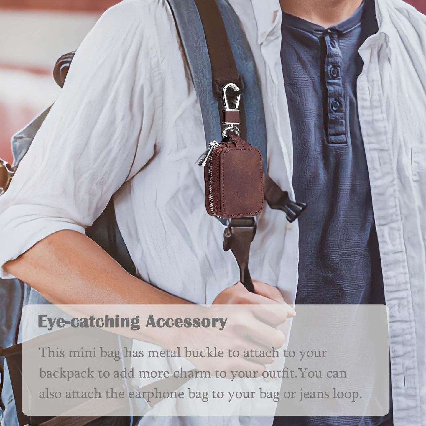 Earbud Case Headphone Storage Case Compatible with Airpods 1/2/3/Pro Wireless Earphones Carrying Pouch Small PU Leather Bag Shockproof Earpods Cover Universal Bag Travel Protection Pouche-Dark Brown