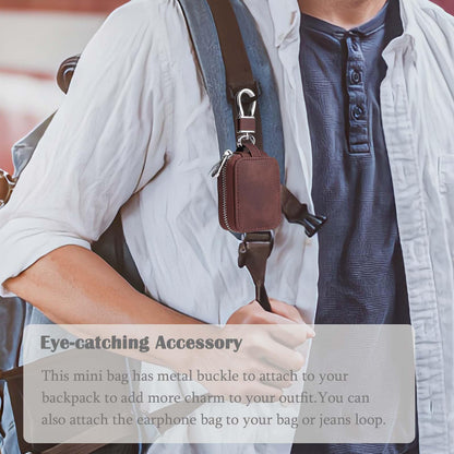 Earbud Case Headphone Storage Case Compatible with Airpods 1/2/3/Pro Wireless Earphones Carrying Pouch Small PU Leather Bag Shockproof Earpods Cover Universal Bag Travel Protection Pouche-Dark Brown