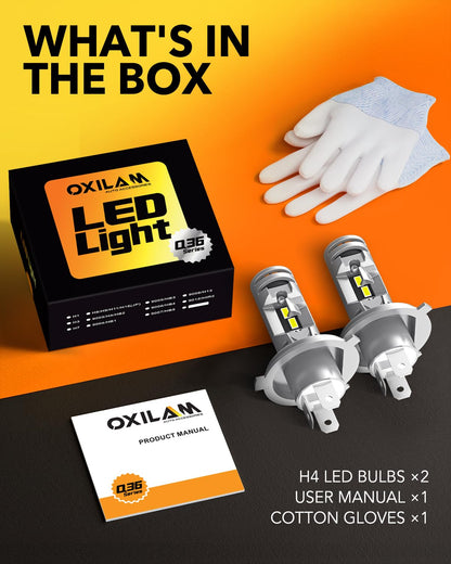 OXILAM H4 LED Bulbs 9003 HB2, 800% Bright Upgrade, CANbus Ready, Flicker-Free, 3 Min Install, 6500K Cool White Light, Pack of 2