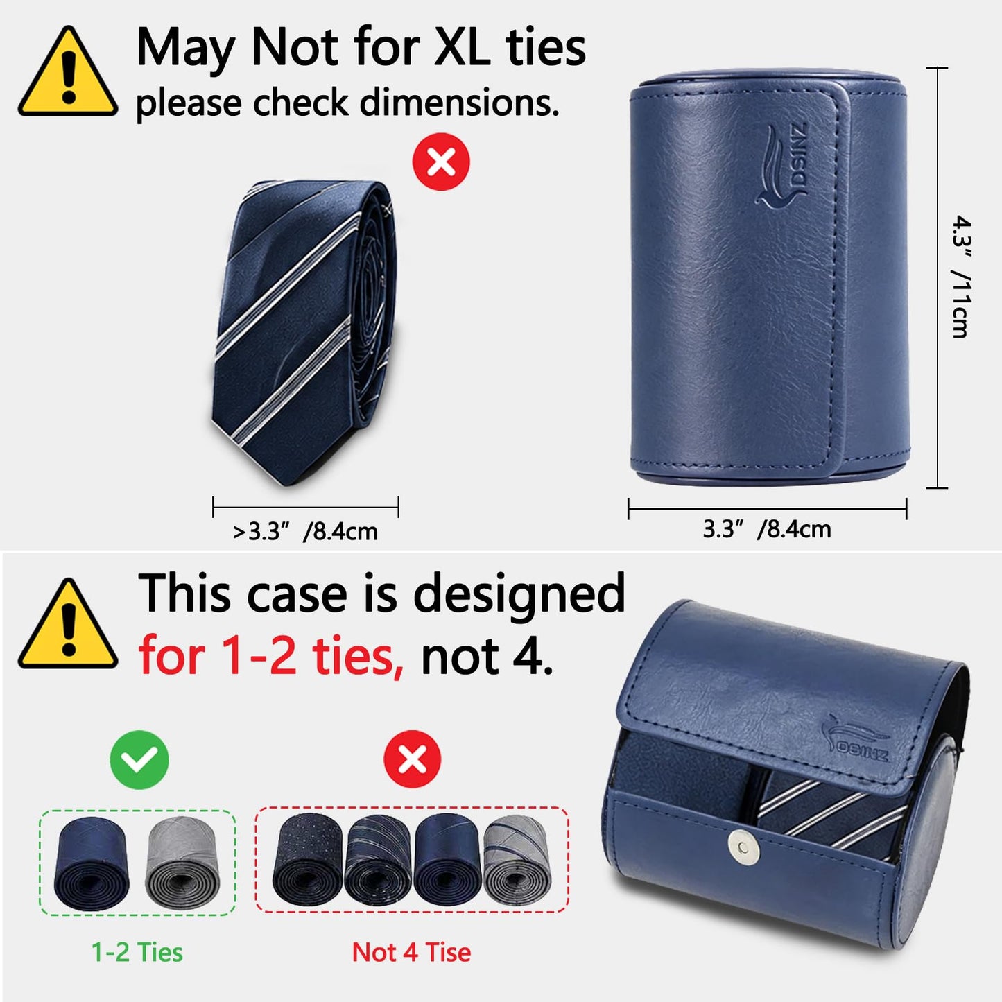 WAJJ Men's Necktie Travel Case, Tie Anti-Wrinkle Organizer Box - Formal Cylinder Shape (Blue)