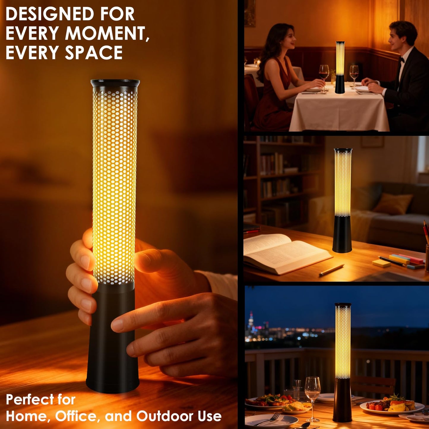 KOOSTONE LED Candle Light for Home Party Decor, Rechargeable Flame Lamp for Garden/Camping, Dimmable Flameless Candle Lamp for Halloween Christmas Decoration, Aluminum Alloy (2 Pack)