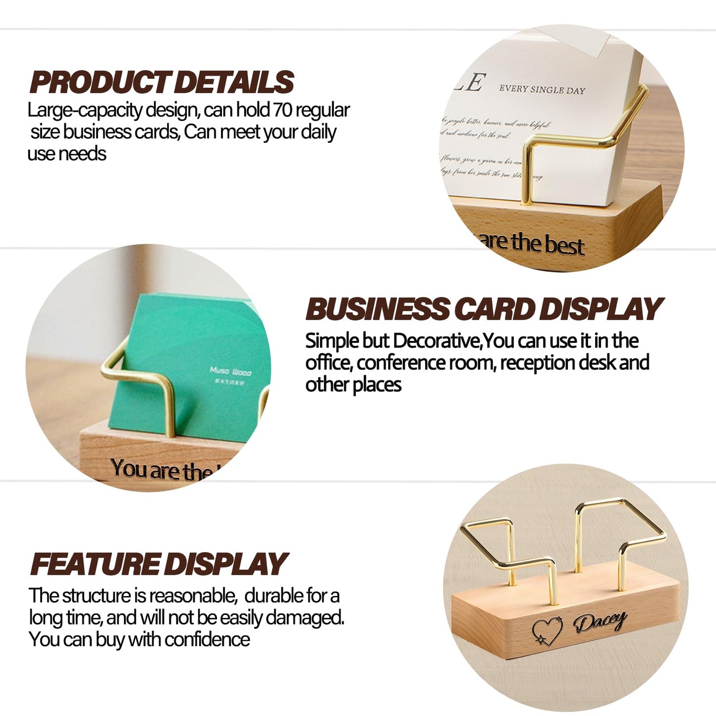 HJX Custom Business Card Holder Desk-Personalized Engraved Wooden Business Card Case Holder, Customized Name Logo Business Card Display Gifts for Men Women (Black - Walnut)
