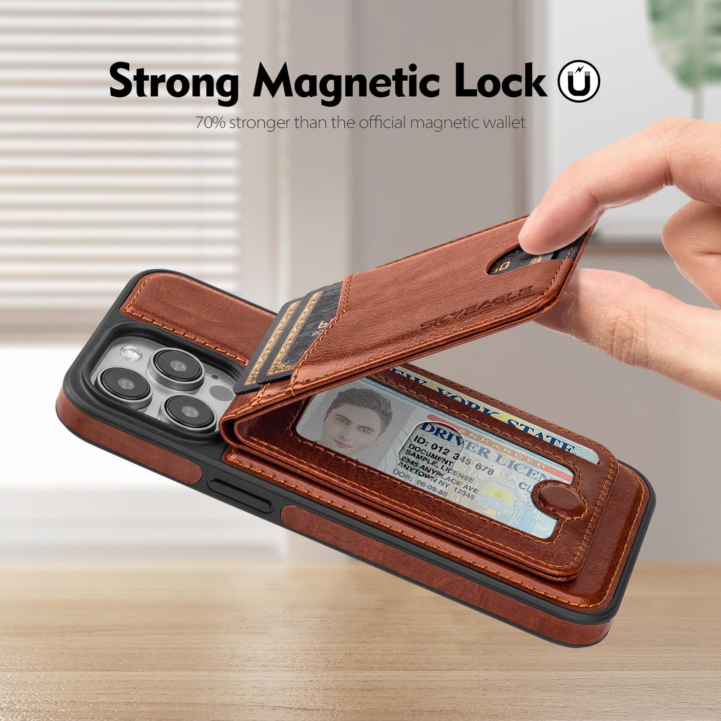 SkyEagle Compatible with Magsafe 2 in 1 Detachable iPhone 15 Pro Max Wallet Case with Card Holder,Women Men Magnetic PU Leather RFID Blocking Flip Kickstand Credit Slots for Apple 15 Pro Max,Brown
