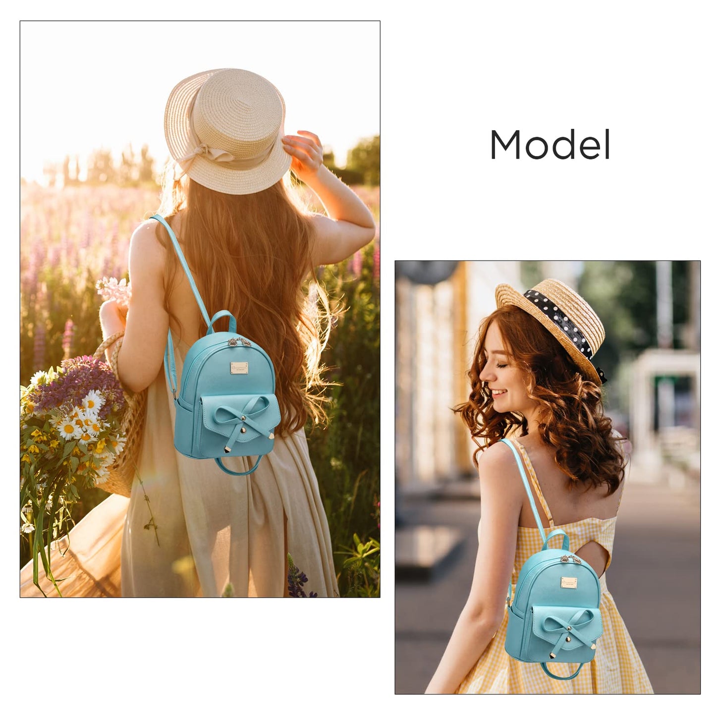 I IHAYNER Girls Bowknot Small Leather Backpack Cute Backpacks for Teen Girls Mini Backpack Purse for Women Mini Backpack for Girls Pearl Blue