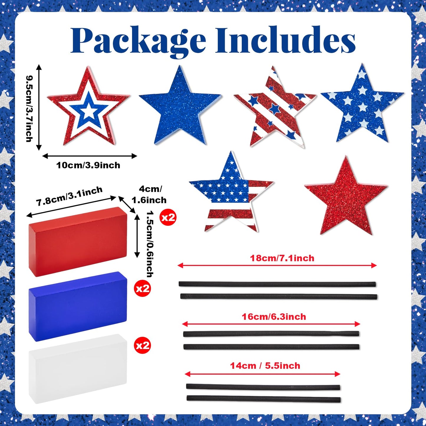 6Pcs Patriotic Memorial Day Tiered Tray Decor 250th Anniversary Wooden Star Set Memorial Red White and Blue Table Centerpiece Sign Decoration for Veterans Labor 4th of July Home Office Patriotic Party