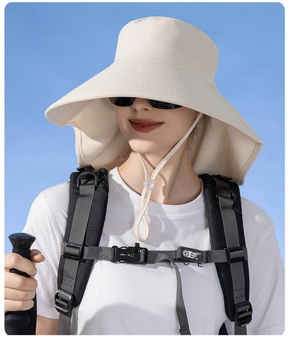 Sun Hat for Women with UV Protection Summer Wide Brim with Neck Flap Upf50+ Ponytail Hole Fishing Bucket Hat Hiking Garden Beige