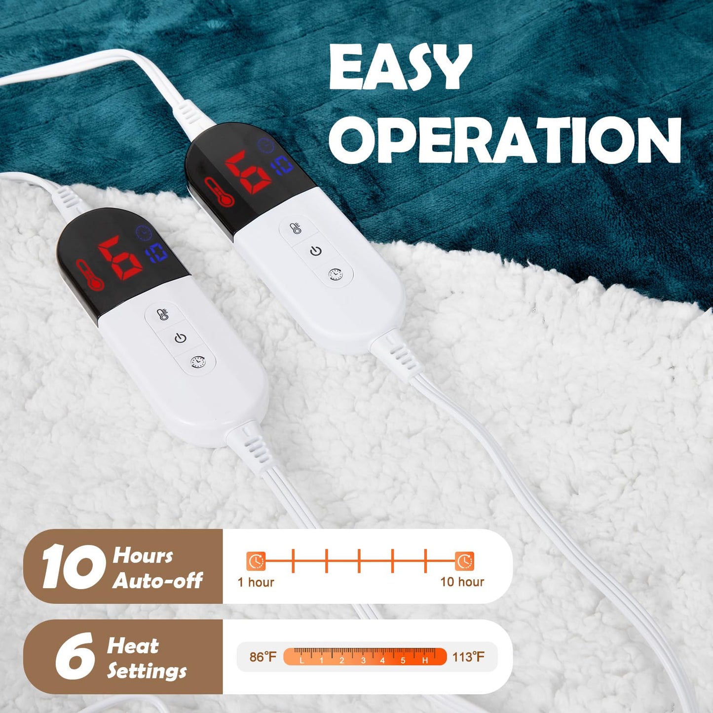HOW'S MY HOUSE Heated Blanket Throw 50" x 60", Electric Blanket with 12 Time Settings & 6 Heating Levels, Over-Heat Protection, Flannel Sherpa Super Cozy with ETL Certification, Gray