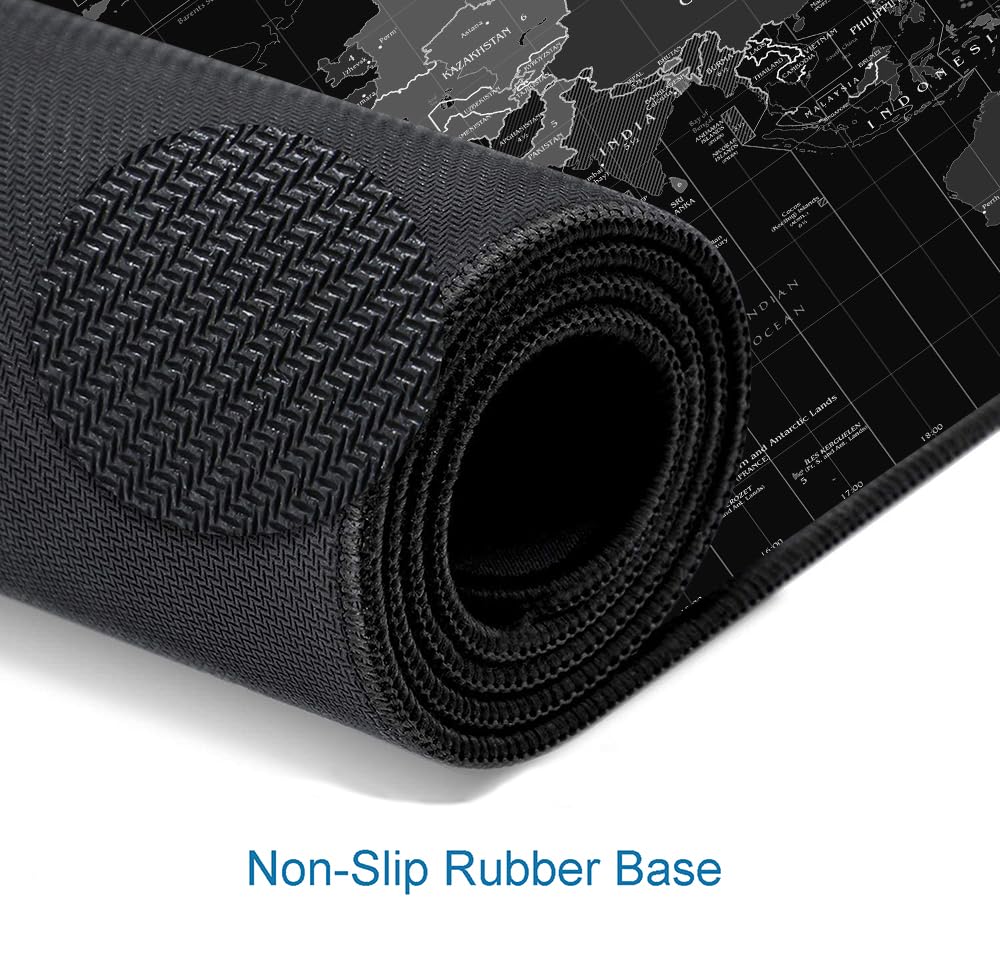 SANWUMIAN Large Gaming Mouse Pad with Stitched Edges, Desk Mat Extended Keyboard Pad, Non-Slip Rubber Base Desk Pad for Laptop, Office, Home, 31.5X11.8 inch Black World Map