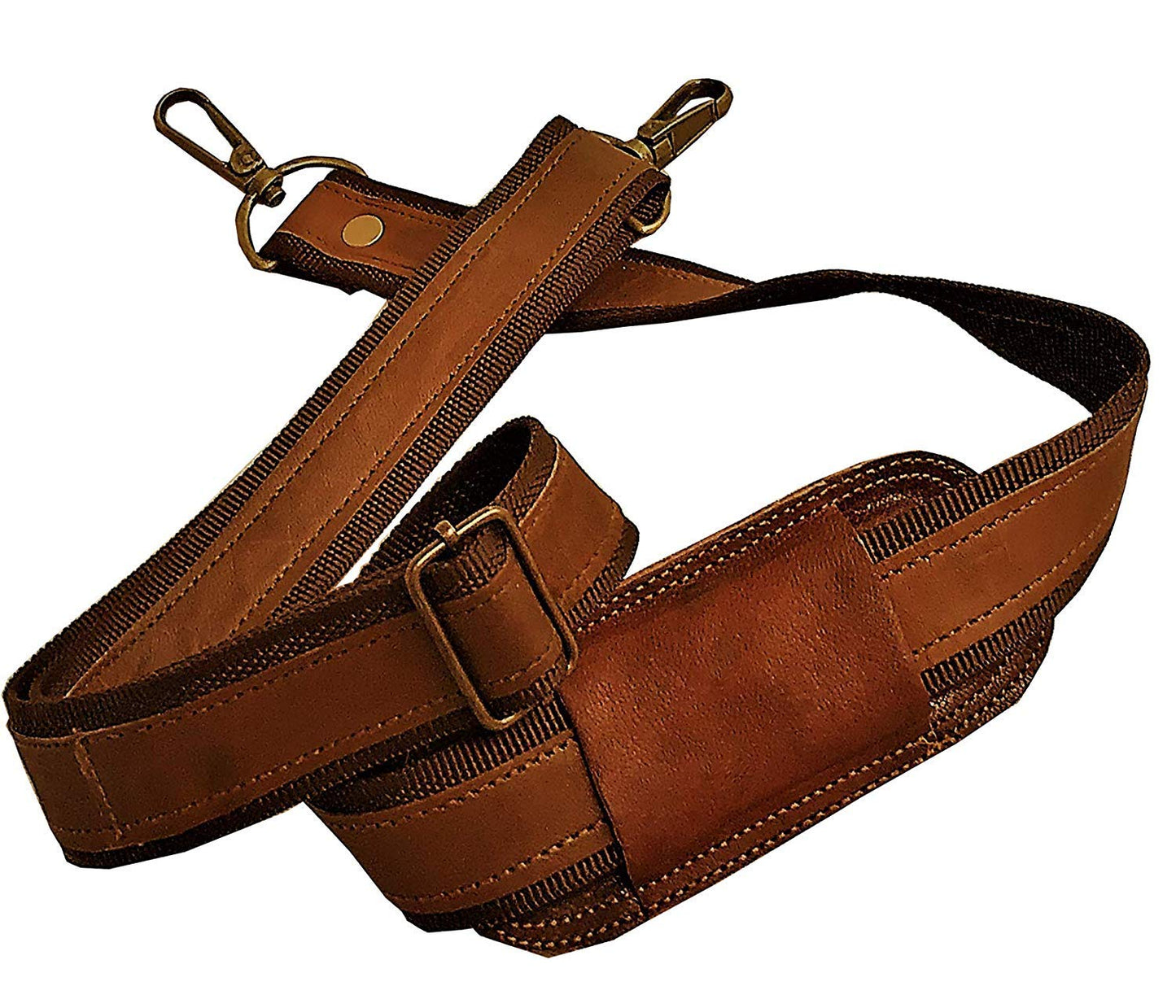 Leather Adjustable Padded Replacement Shoulder Strap with Metal Swivel Hooks for Messenger, Laptop, Camera, Duffle Bags & More