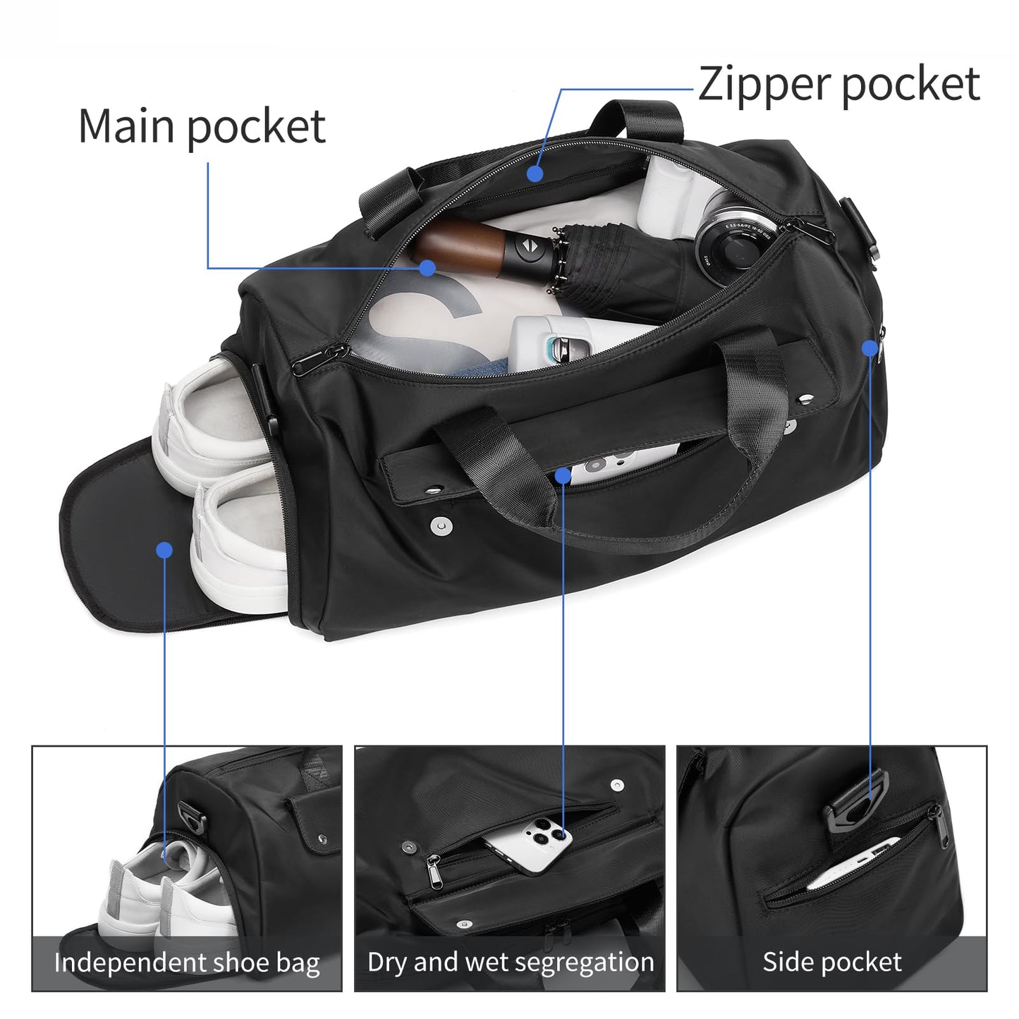 reeyee 13L Small Gym Bag for Men，personal item Travel Mini Duffel Bags with Shoe Compartment, carryon satchel plane bags，840D Cordura Water-Resistant