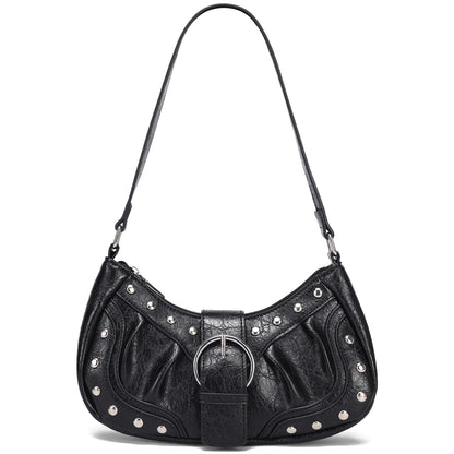 HIYOLALA Y2K Purse Small Shoulder Bags for Women with Rivets Punk Style Goth Grunge Emo Handbag