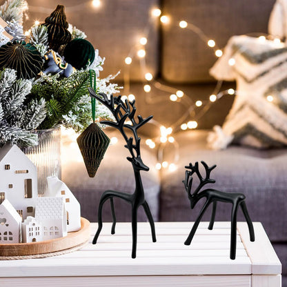 YUNLINGDADA Set of 2 Black Reindeer Christmas Decor, Christmas Decorations, Metal Reindeer Statues, Black Metal C-hristmas R-eindeer Figurine, Ideal for Mantel Living Room Bedroom Office