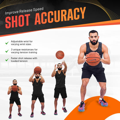 FNBX FlickGlove Basketball Shooting Aid, Training Equipment for Improving Shot and Form, Set of 3 Silicone Strap Resistances, White, Black and Orange
