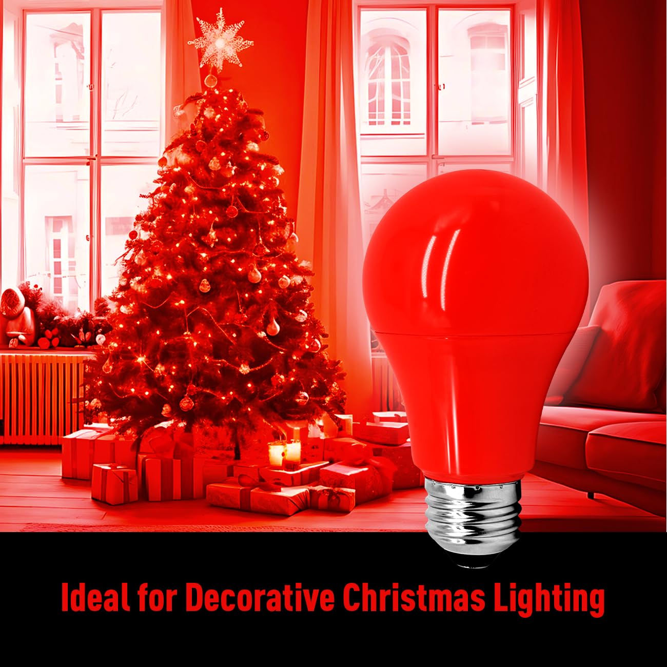 Jolux 12 Pack Red Light Bulbs A19 7W (60W Equivalent), E26 Red LED Lights for Holiday Lighting, Porch, Party, Bar Ambiance Decor, Halloween, Christmas, New Year Decor, Non-Dimmable