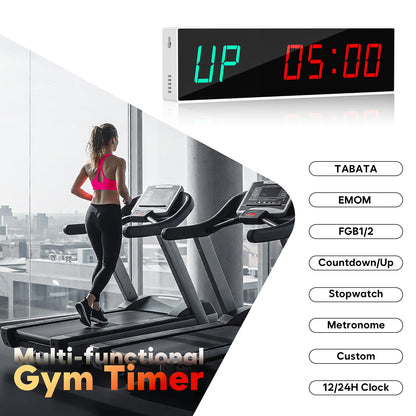 Dienmern Large Digital Gym Timer – Remote Control Gym Clock Wall with 9 Custom Modes Countdown/UP/Stopwatch/Interval, Workout Timer for Home Gym/Garage/Boxing/Outdoor Sport