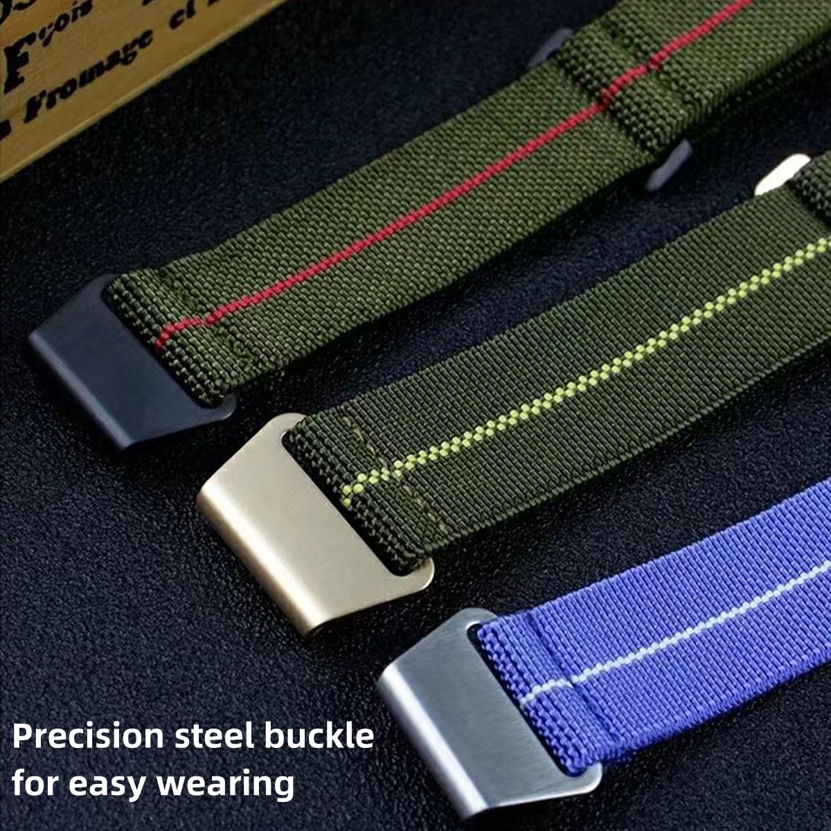 Danxancy French Troops Paratrooper Watchband,Military Elastic Nylon Watch Strap with Hook-and-Loop for Men Women Silver & Black Buckle 18/20/22mm