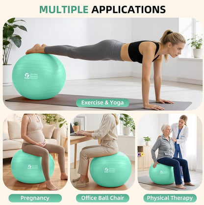 Yoga Ball - Extra Thick Non-Slip Exercise Ball for Workout, Balance & Pregnancy | 4 Sizes with Quick Pump & Guide