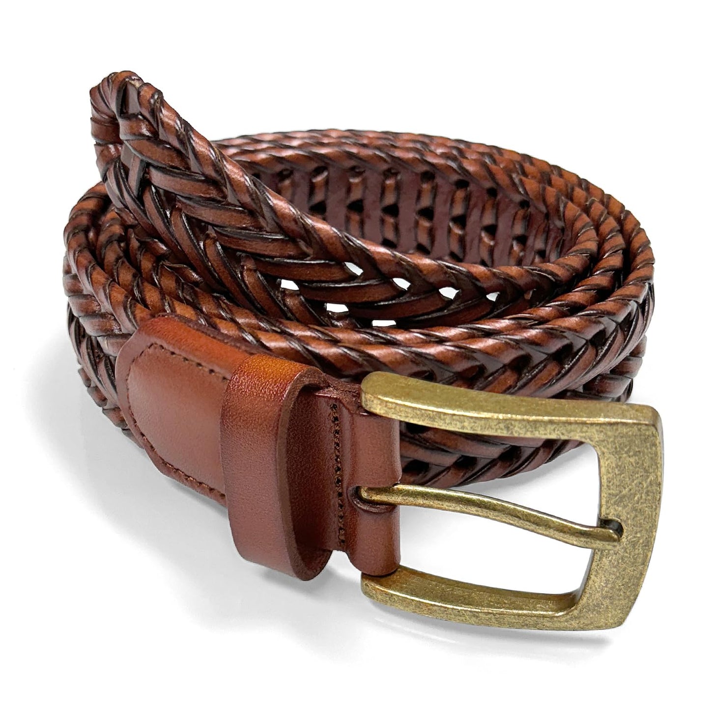 Belts.com Braided Belt Genuine Leather Woven Casual Dress Belt 1-3/8"(35mm) Wide (Tan, -36)