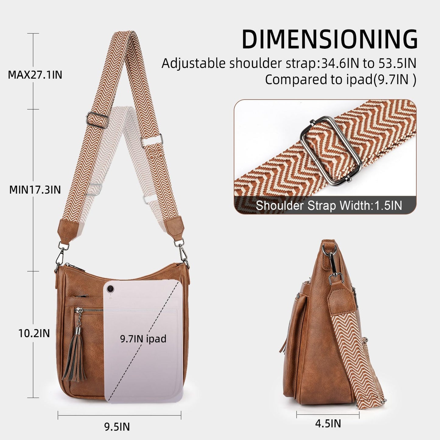 MEITRUE Crossbody Bags for Women Trendy,Vegan Leather Medium Hobo Purse with Tassel Lightweight Shoulder Handbags Multi Pockets Travel Purses Adjustable Strap Brown