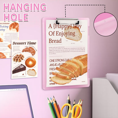Clipboard with Storage, Clear Pink Plastic Clipboard with Side Opening, Waterproof Foldable Heavy Duty Nursing Clip Board for School & Office, Letter Size/ A4 with Christmas Stickers (Clear Pink)