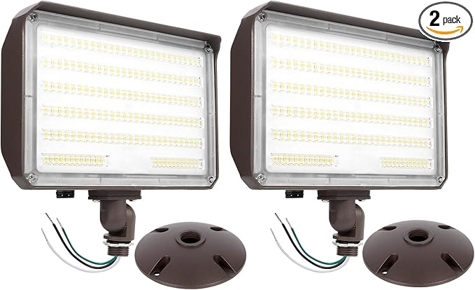 100W LED Flood Light with Knuckle, Outdoor floodlight Dusk to Dawn Photocell 5000K 14000lm AC100-277V Equivalent 1000W, ETL Waterproof Wall Mount LED Security Light for Yard Garden 2 Pack