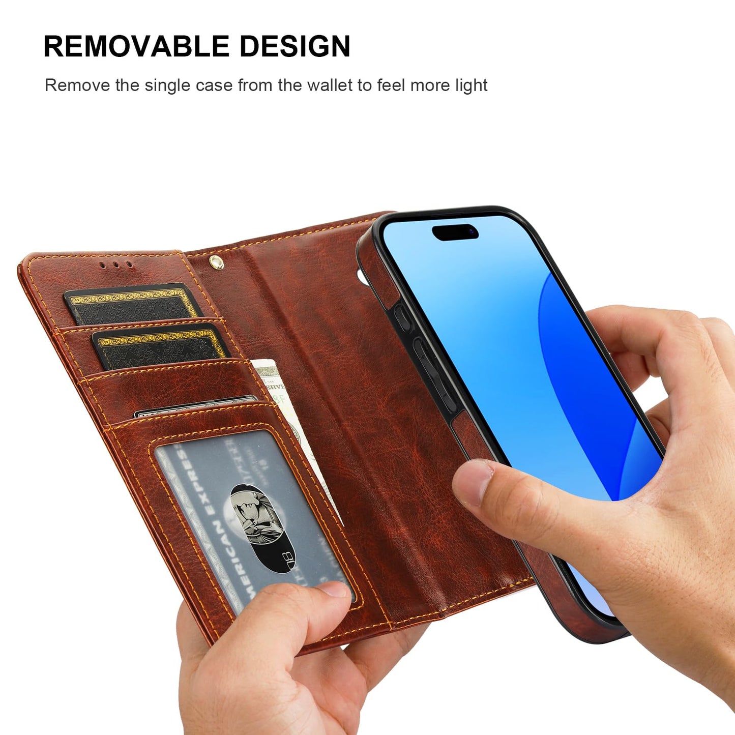 Bocasal Detachable Wallet Case for iPhone 16 Pro RFID Blocking Card Slots Holder Premium PU Leather Magnetic Kickstand Shockproof Wrist Strap Removable Flip Protective Cover 5G 6.3 inch (Brown)