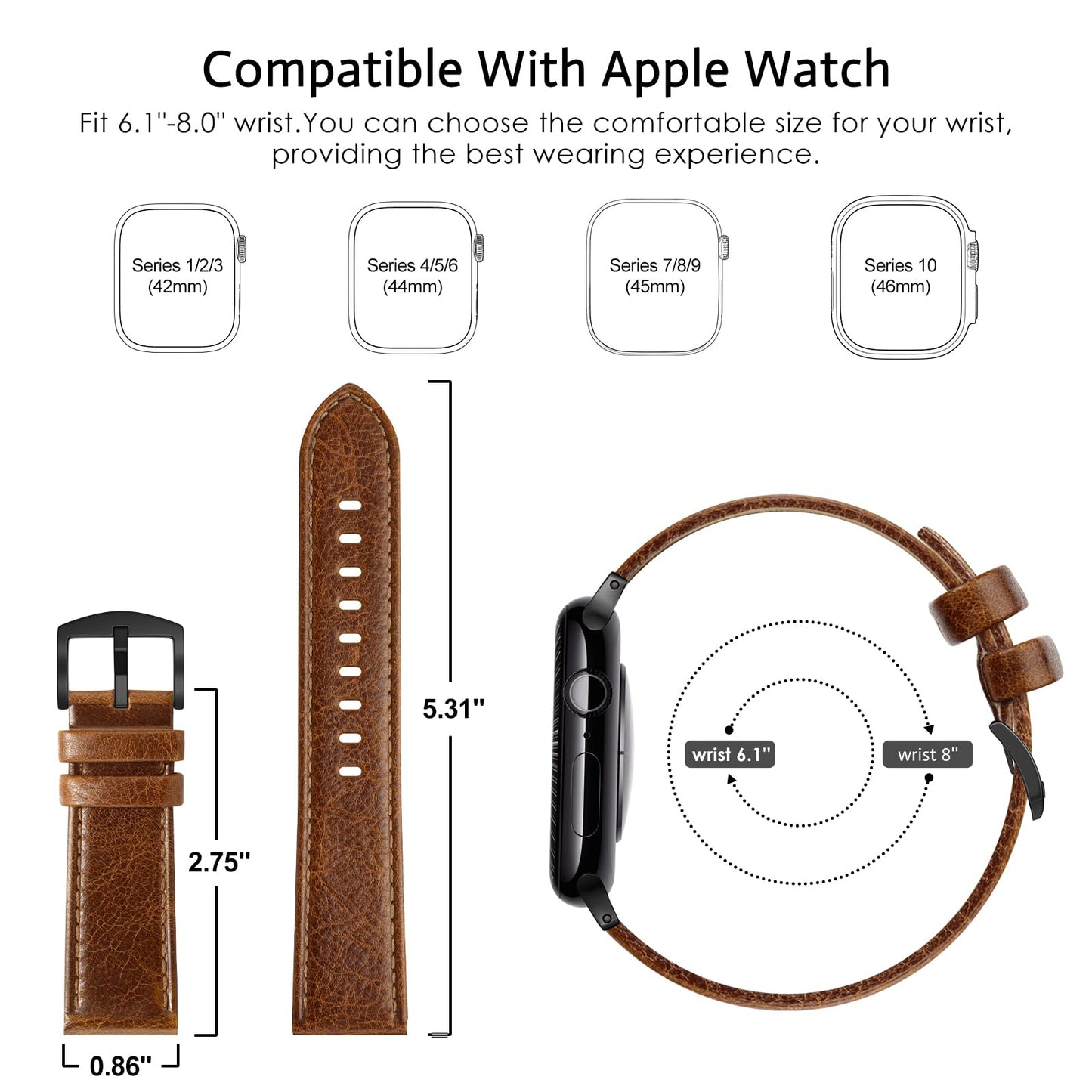 EDIMENS Leather Bands Compatible with Apple Watch 49mm 45mm 42mm 44mm Band Men Women, Vintage Genuine Leather Wristband Replacement Band Compatible for Apple Watch iwatch Series 9 8 7 6 5 4 3 2 1 SE2