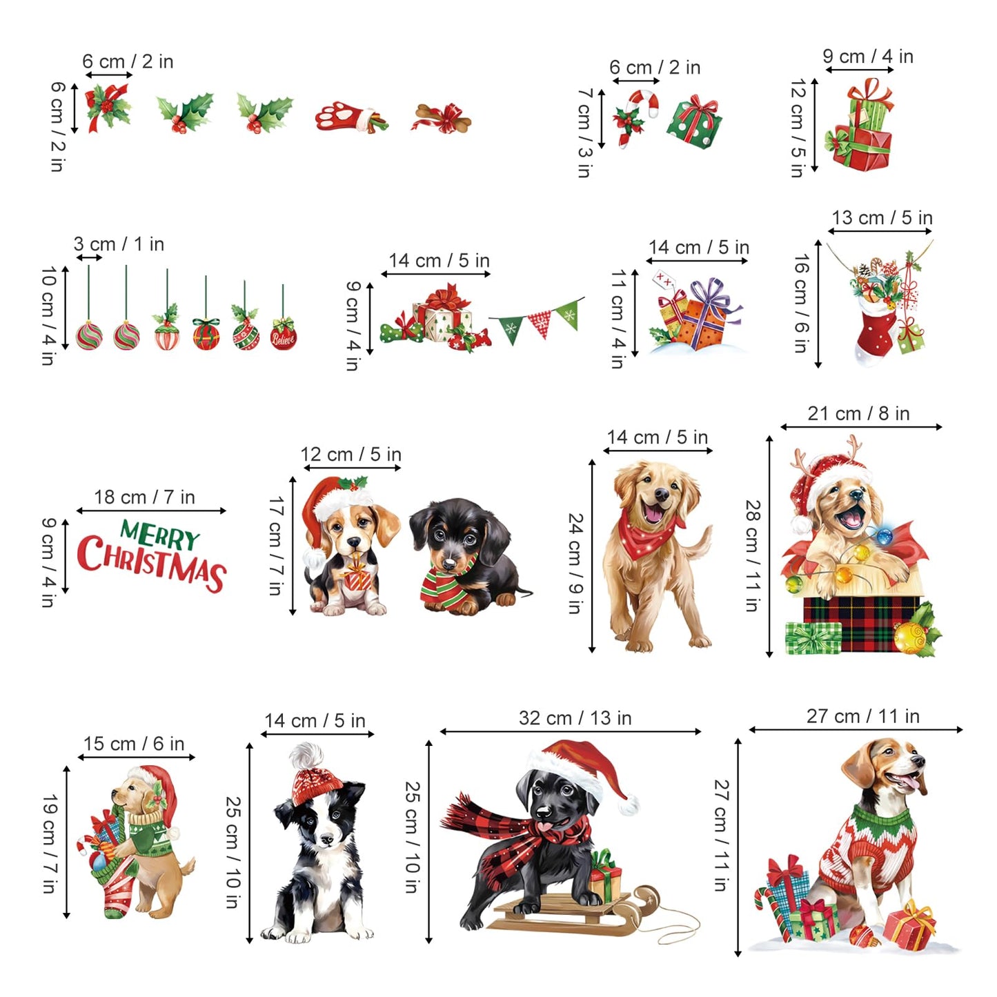 decalmile Christmas Dog Puppy Window Clings Reusable Pet Dogs Xmas Double Side Printed Window Stickers Decals Glass Door Home Party Shop Showcase Decoration