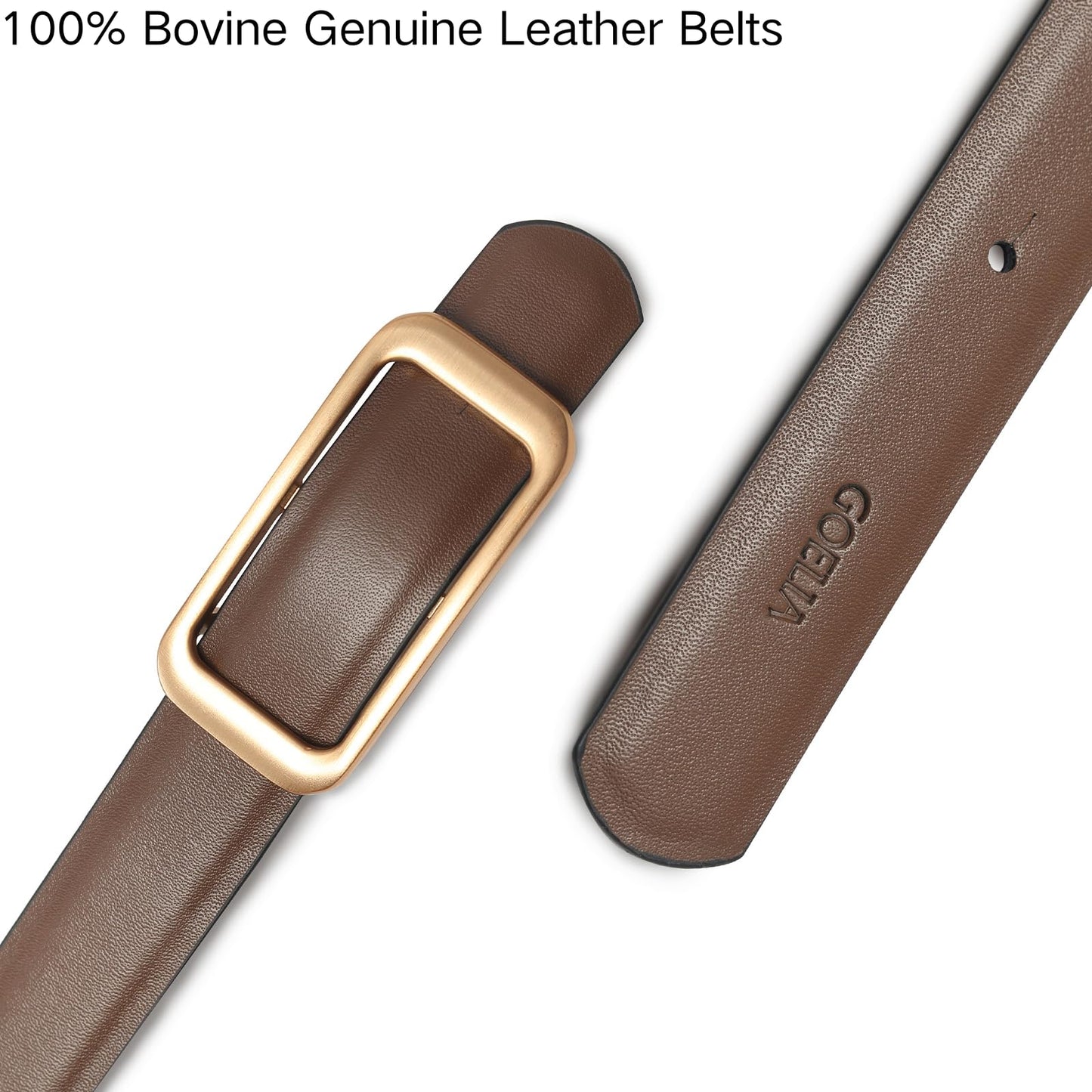 GOELIA Women's Reversible Genuine Leather Belt Thin Fashion Waist Belts for Jeans Pants Dresses with Gold Buckle