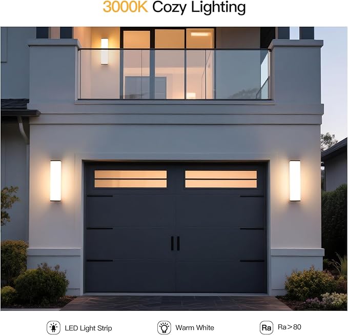 Outdoor Wall Lights, 20" Exterior Wall Light Fixture Hardwired, 3000K Modern Sconce Lights Waterproof, Large Porch Lamp Wall Mount, Garage Lighting Patio Front Door Lantern for House Outside