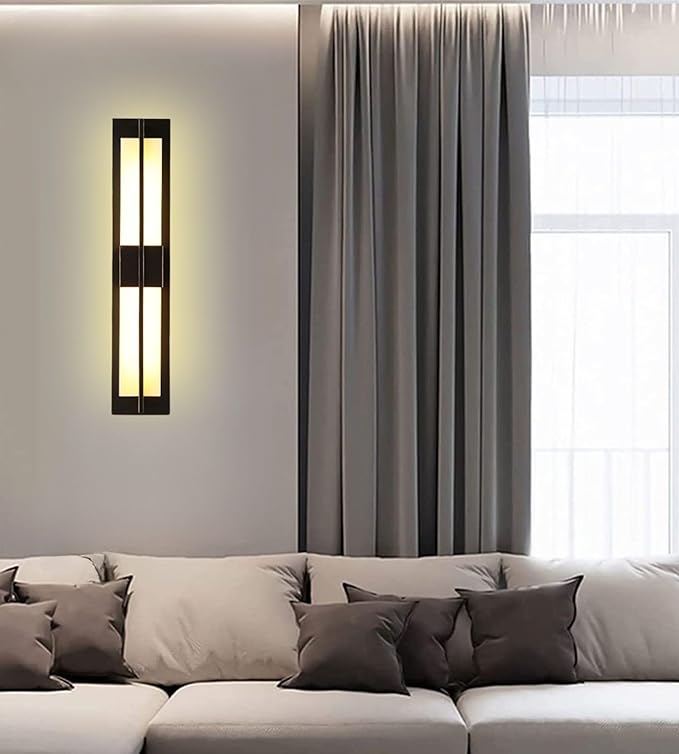 LED Outdoor Wall Lights Fixture Lamps. Modern Elegant Acrylic lampshade with Marble Texture, Aluminum Body. Exterior Black Sconce Wall Lantern IP65 Waterproof Anti Rust. (Modern LED Black 32''H, 18W)
