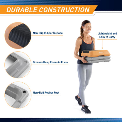 Circuit Fitness by Marcy 16 x 16 inches Adjustable Height Aerobic Step Platform with 2 Risers, Non-Slip Rubber Surface, Home Exercise Fitness Training, Peach Fuzz, STEP-PEACH01-2R