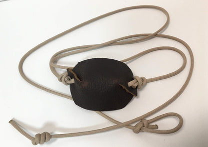 Desert Sand Paracord and Leather Cupped Pouch Shepherd Sling Handmade by David The Shepherd
