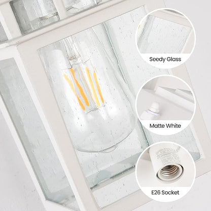 Outdoor Wall Lantern, Exterior Lighting Fixtures Wall Mount, 2 Pack White Outdoor Sconces with Seeded Glass, Exterior Porch/Patio Lights for House Front Door Garage
