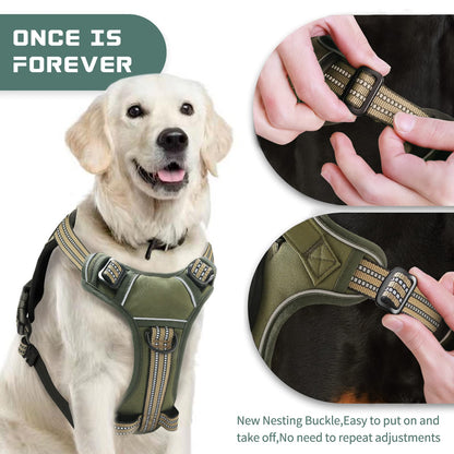 No Pull Dog Harness for Medium Dogs, Adjustable No Choke Pet Vest with Dog Leash Fit Smart Reflective Pet Walking Harness for Training Easy Control Soft Handle Green M
