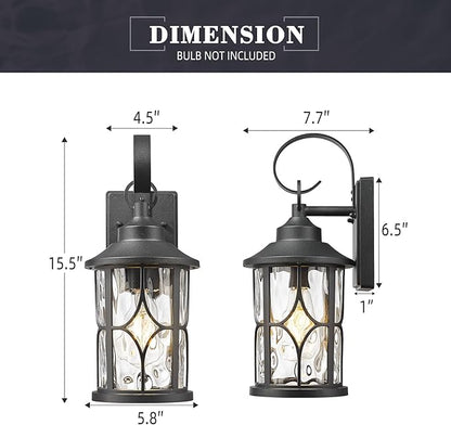zeyu 2 Pack Industrial Wall Mounted Lights, 16 Inch Outdoor Wall Sconce Lantern, Die-Cast Aluminum, Black Finish with Water Ripple Glass, ZX111B-2PK BK-WG