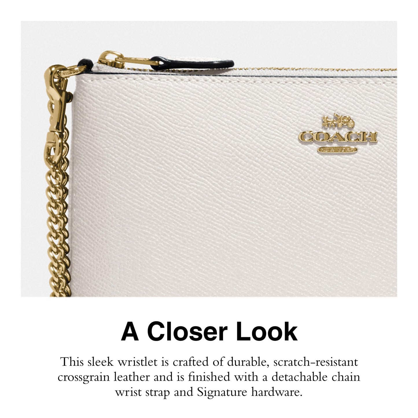 COACH Crossgrain Leather Wristlet w Chain