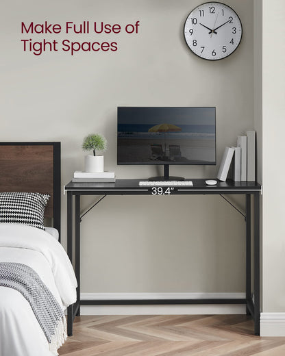 VASAGLE Computer Desk, Gaming Desk, Home Office Desk, for Small Spaces, 19.7 x 39.4 x 29.9 Inches, Industrial Style, Metal Frame, Black with Wood Grain ULWD041B56