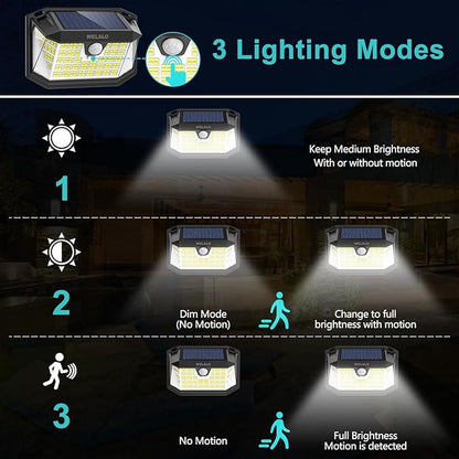 Solar Motion Sensor Lights Outdoor, [3 Modes/4 Pack/188 LED] 270° Wide Angle Lighting,Security Solar Powered Wall Lights, IP65 Waterproof Flood Lights for Fence Porch Yard Patio(Black)