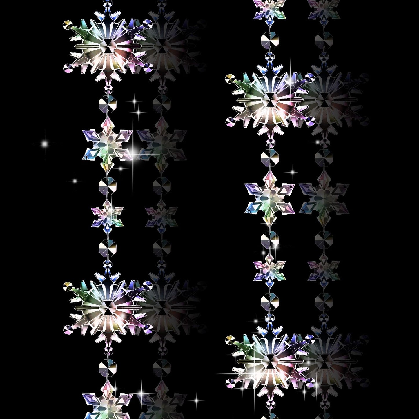 Gerrii 19.6 Feet Christmas Snowflake Tree Garland Acrylic Snow Flake Garland Iridescent Christmas Ornaments 2 Pcs Hanging Crystal Wreath for Xmas Tree Mantel Curtains, 9.8 Ft/Each