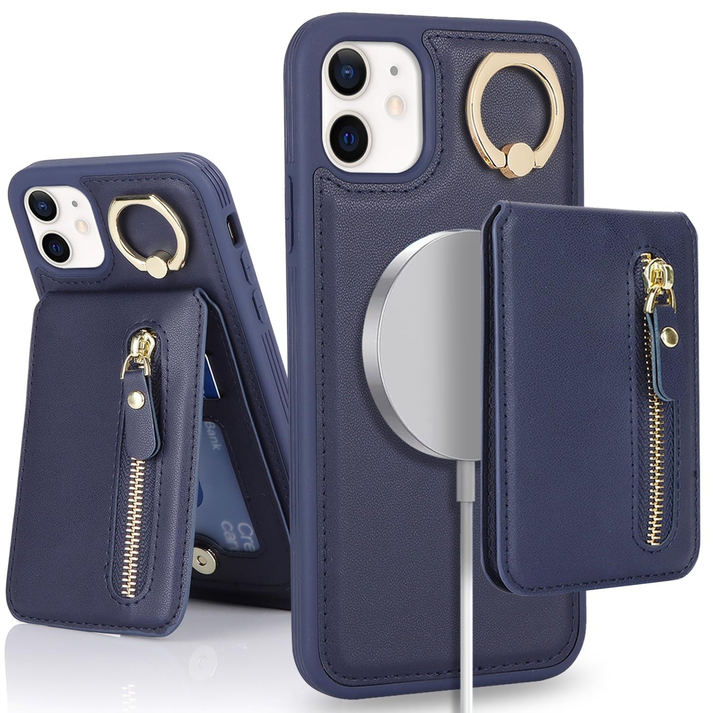 DEYHU for iPhone 12 Mini Phone case with Card Holder with Compatible magsafe Magnetic, Key Chain PU Leather Flip Kickstand Detachable 2-in-1 Wallet case for Apple12Mini Women Men-Dark Blue